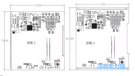 如圖11所示在兩種拼板中PCB單元的邊條位置不同，拼板1中邊條在長邊方向，而拼板2中邊條在短邊方向-深圳宏力捷