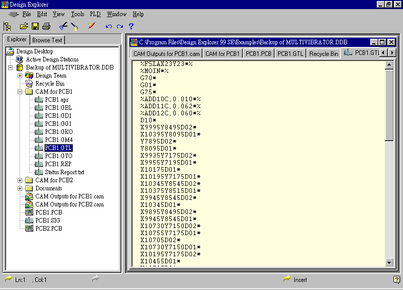 要檢查各Gerber輸出文件，則在瀏覽器中打開CAM Output for PCB1，即可看到一系列Gerber輸出文件。