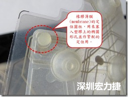 橡膠薄膜(membrane)的定位圓柱，可以用來(lái)塞入塑膠上的橢圓形孔洞，最為緊配的定位之用。