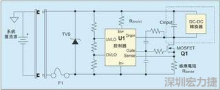 圖1：一個簡單的-48V熱插拔電路。
