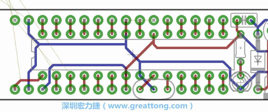 如果可以的話盡量讓接地線保持在電路板的背面，這樣它們就可以在可能范圍內(nèi)和最大的接地面連結(jié)在一起。