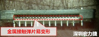 塑膠蓋子塞到connector內(nèi)側(cè)，加熱后金屬彈片容易局部變形。 