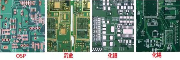 表面工藝分：熱風整平，沉金， 化銀， 化錫， OSP 等幾種表面工藝